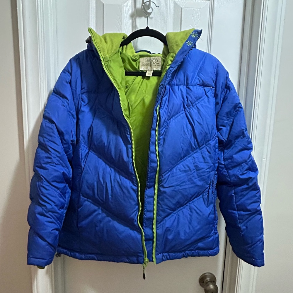 Cabela's Blue Puffer Jacket with Lime Green Lining - Women’s